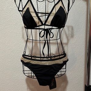 NWT Very Sexy Black & Mesh 2 Piece xtra long neck straps  size sm